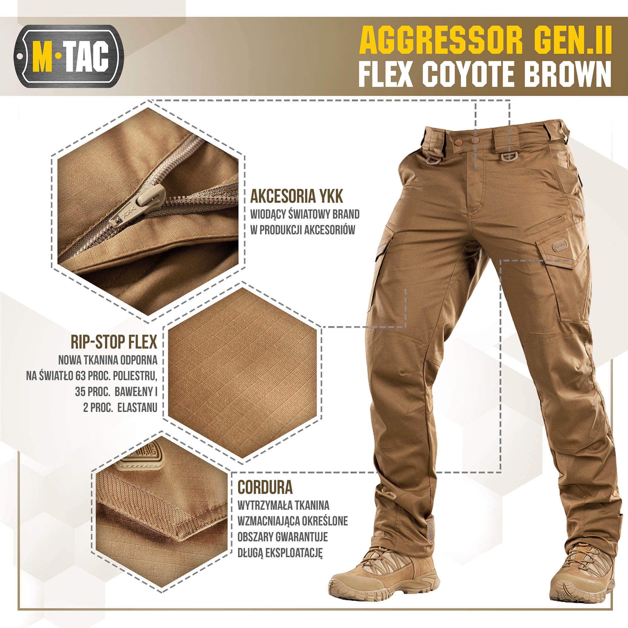 Spodnie taktyczne Aggressor Gen.II Flex - brązowe