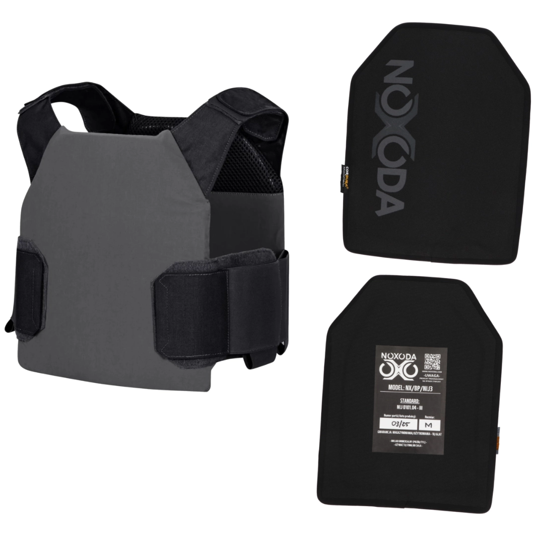 Kamizelka kuloodporna NOXODA NIJ III cywilna, zestaw 2 płyty balistyczne + plate carrier, rozm. M